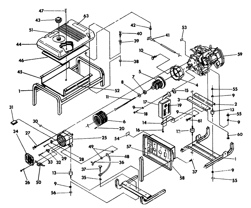 Cradle And Generator Diagram and Parts List for 9803-1-MC  Briggs and Stratton Generator